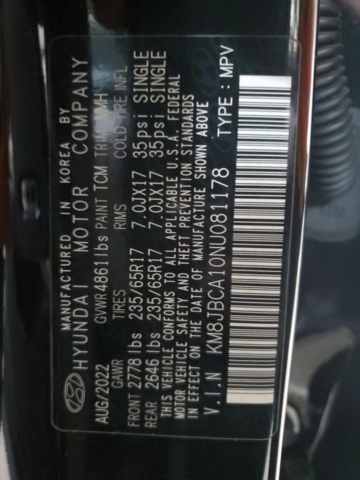 2022 HYUNDAI TUCSON BLUE VIN:KM8JBCA10NU081178