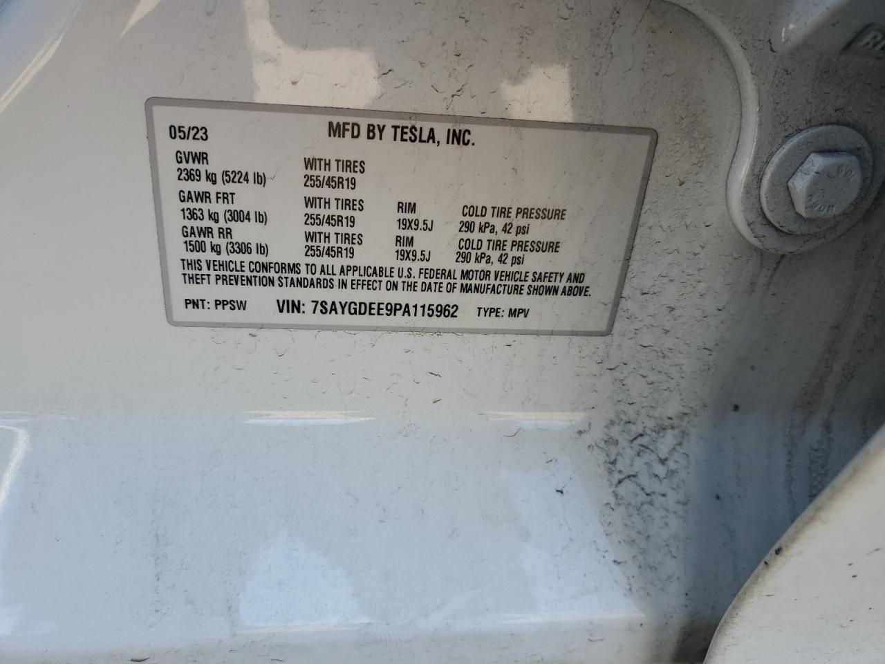 2023 TESLA MODEL Y  VIN:7SAYGDEE9PA115962