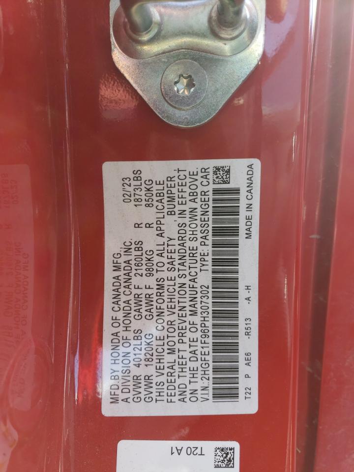2023 HONDA CIVIC TOURING VIN:2HGFE1F96PH307302