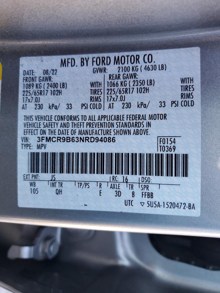 2022 FORD BRONCO SPORT BIG BEND VIN:3FMCR9B63NRD94086