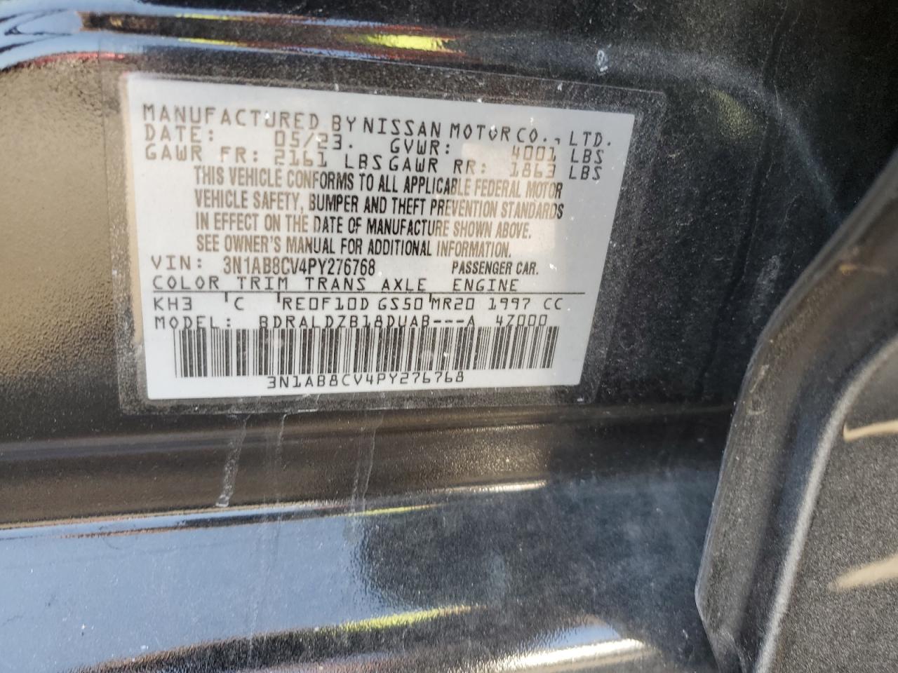 2023 NISSAN SENTRA SV VIN:3N1AB8CV4PY276768