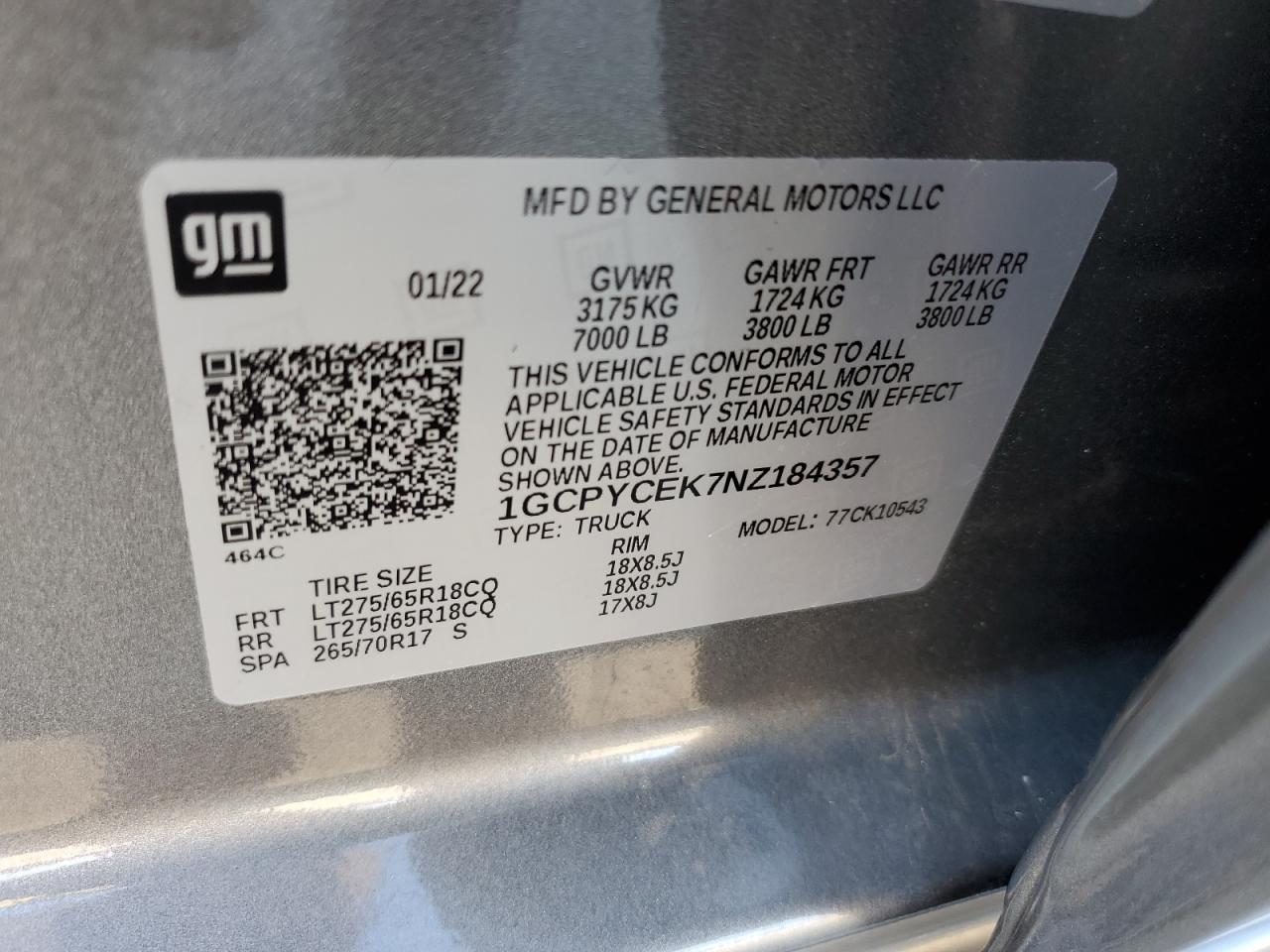 2022 CHEVROLET SILVERADO LTD K1500 TRAIL BOSS CUSTOM VIN:1GCPYCEK7NZ184357