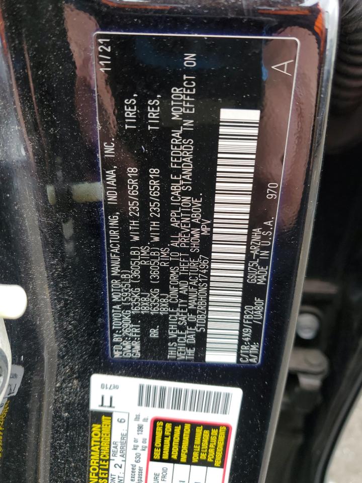2022 TOYOTA HIGHLANDER L VIN:5TDBZRBH0NS174967