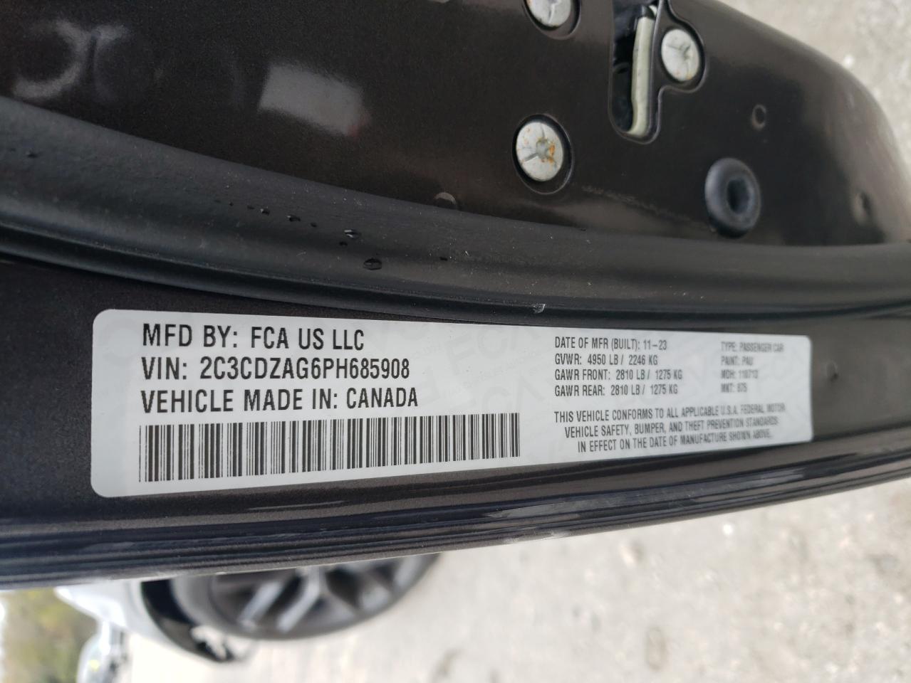 2023 DODGE CHALLENGER SXT VIN:2C3CDZAG6PH685908