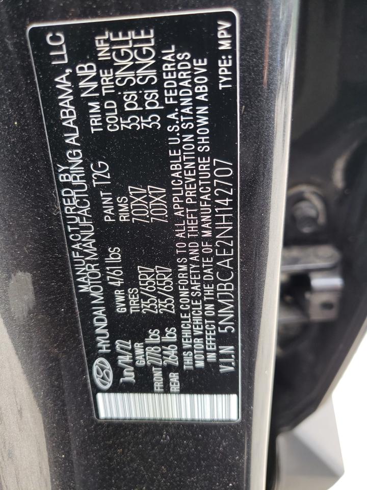 2022 HYUNDAI TUCSON SEL VIN:5NMJBCAE2NH142707