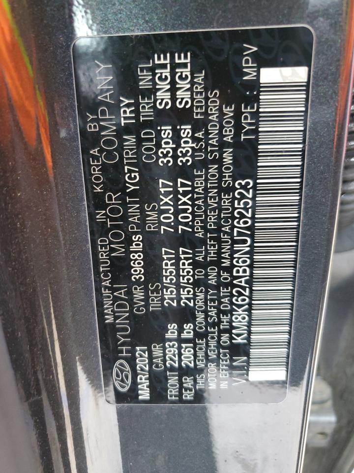 2022 HYUNDAI KONA SEL VIN:KM8K62AB6NU762523