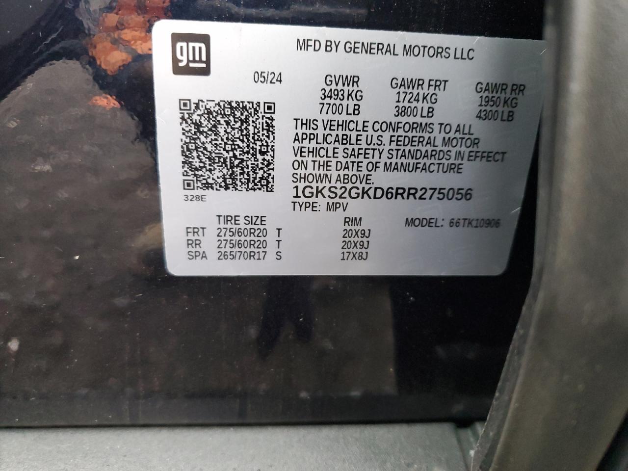 2024 GMC YUKON XL K1500 SLT VIN:1GKS2GKD6RR275056