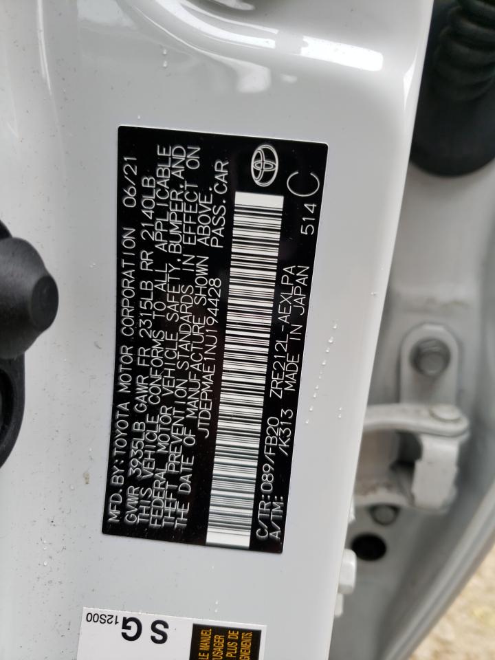 2022 TOYOTA COROLLA LE VIN:JTDEPMAE1NJ194428