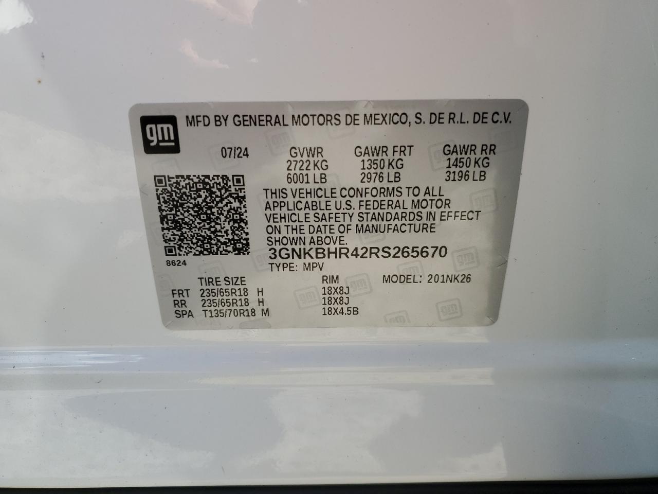 2024 CHEVROLET BLAZER 2LT VIN:3GNKBHR42RS265670