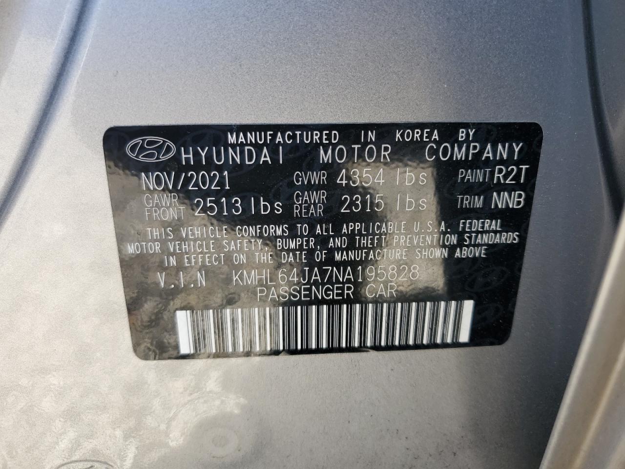 2022 HYUNDAI SONATA SEL VIN:KMHL64JA7NA195828