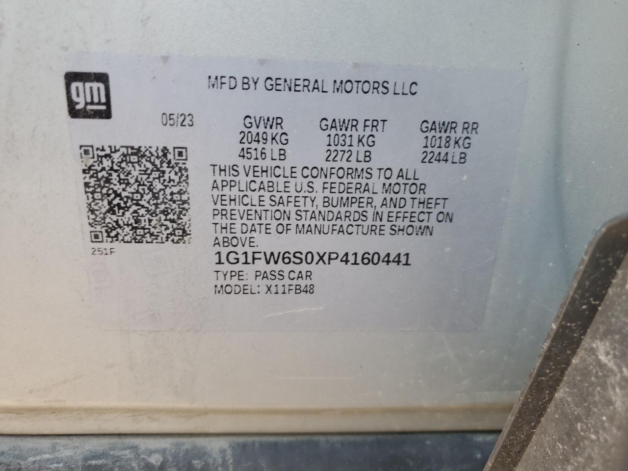 2023 CHEVROLET BOLT EV 1LT VIN:1G1FW6S0XP4160441