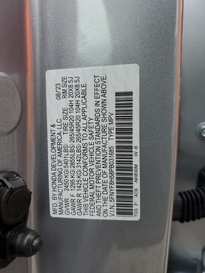 2023 HONDA PASSPORT EXL VIN:5FNYF8H58PB031685