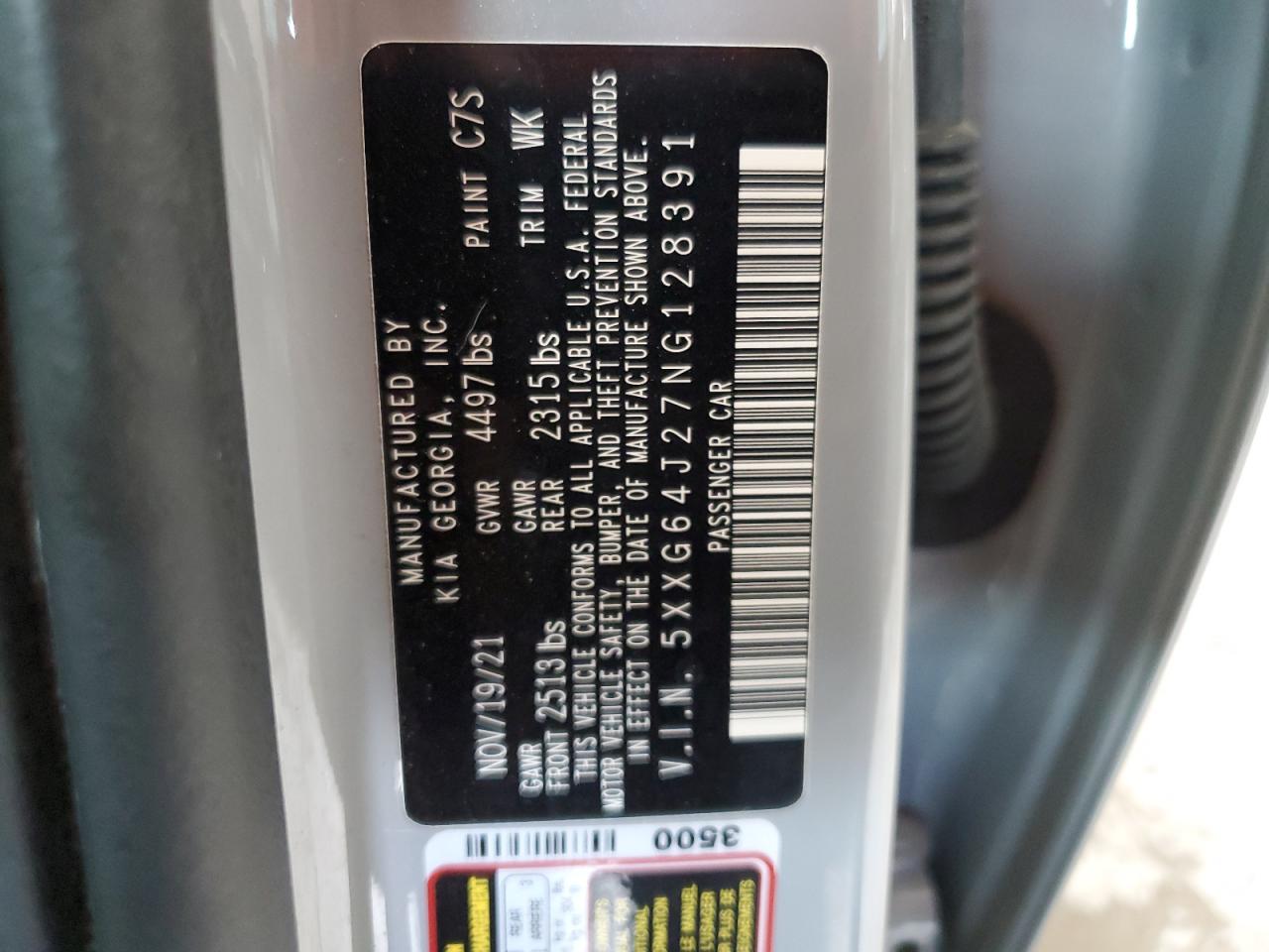 2022 KIA K5 GT LINE VIN:5XXG64J27NG128391