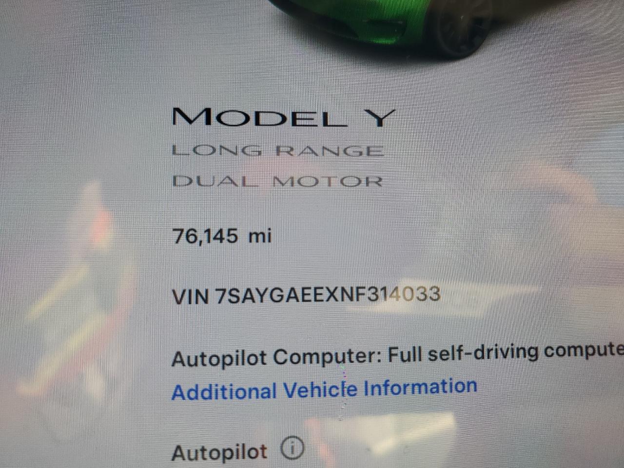 2022 TESLA MODEL Y  VIN:7SAYGAEEXNF314033