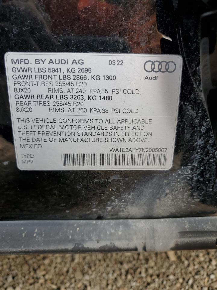 2022 AUDI Q5 E PREMIUM PLUS 55 VIN:WA1E2AFY7N2085007