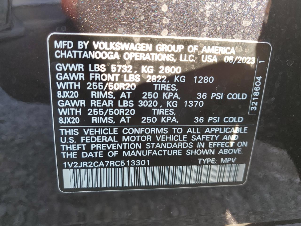 2024 VOLKSWAGEN ATLAS SE VIN:1V2JR2CA7RC513301