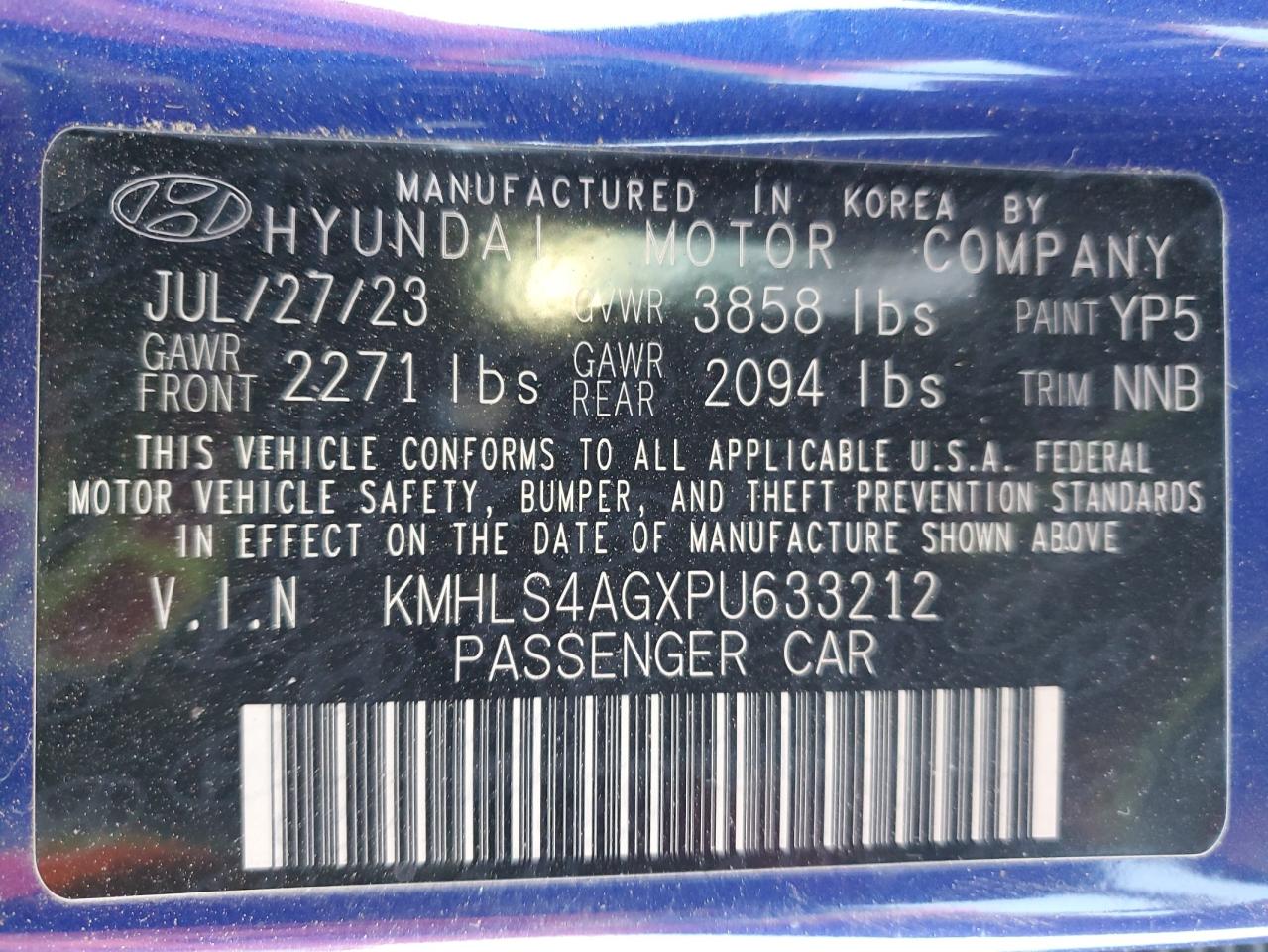 2023 HYUNDAI ELANTRA SEL VIN:KMHLS4AGXPU633212