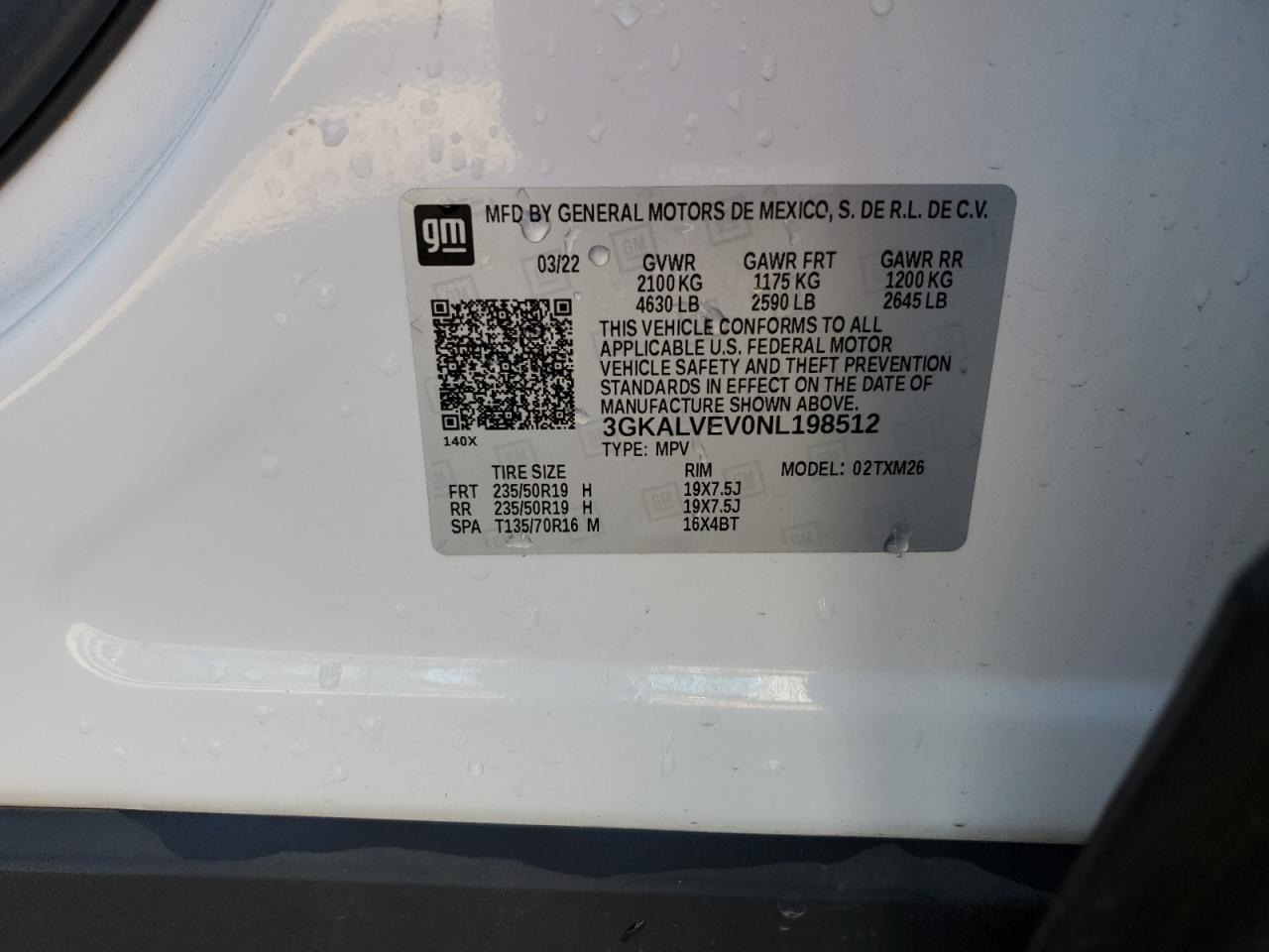 2022 GMC TERRAIN SLT VIN:3GKALVEV0NL198512