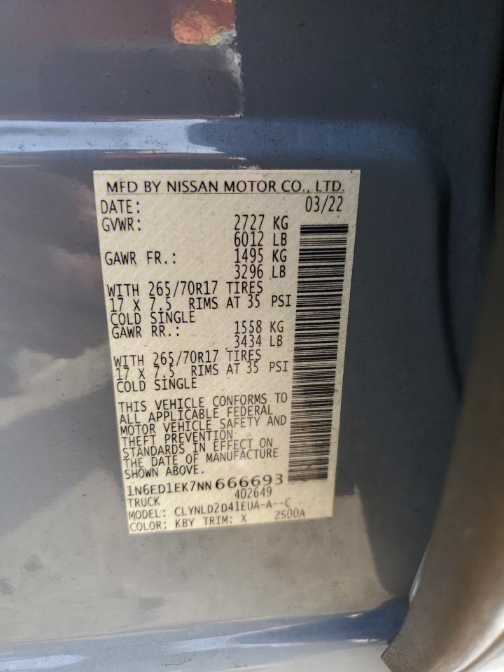 2022 NISSAN FRONTIER S VIN:KMHGN4JE8FU084776