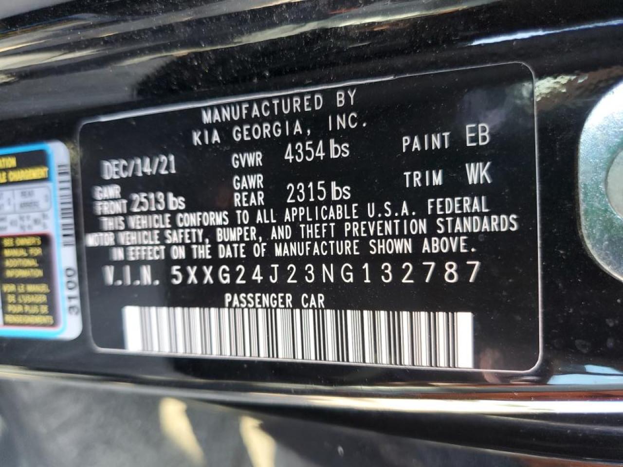 2022 KIA K5 LX VIN:5XXG24J23NG132787