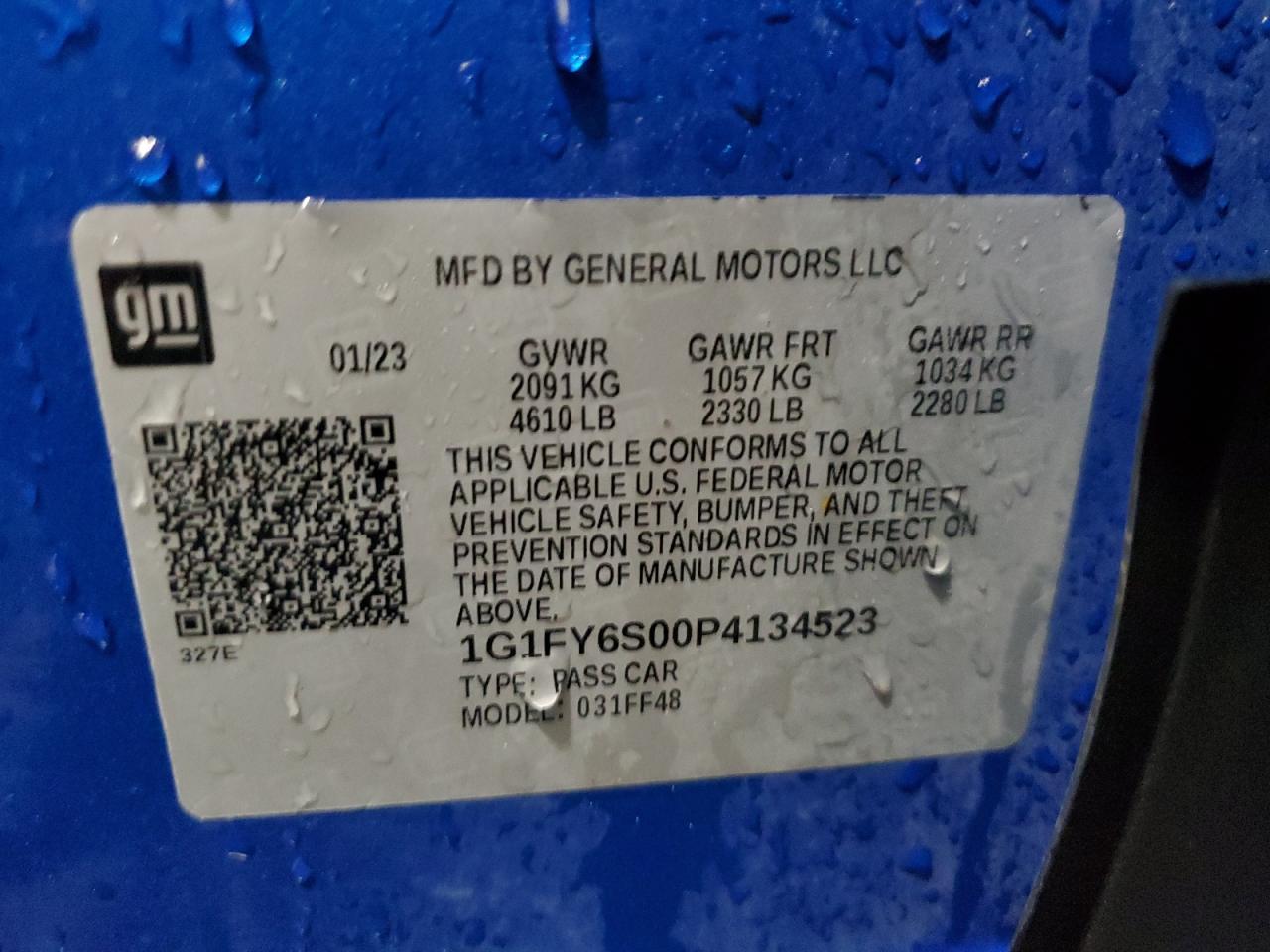 2023 CHEVROLET BOLT EUV LT VIN:1G1FY6S00P4134523