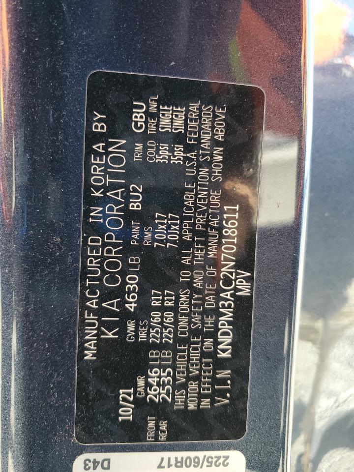 2022 KIA SPORTAGE LX VIN:KNDPM3AC2N7018611