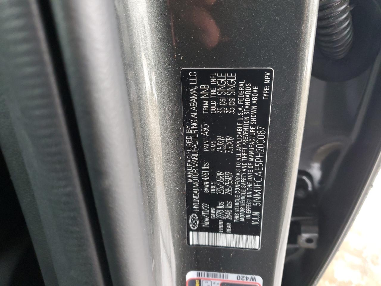 2023 HYUNDAI TUCSON SEL VIN:5NMJFCAE5PH200087