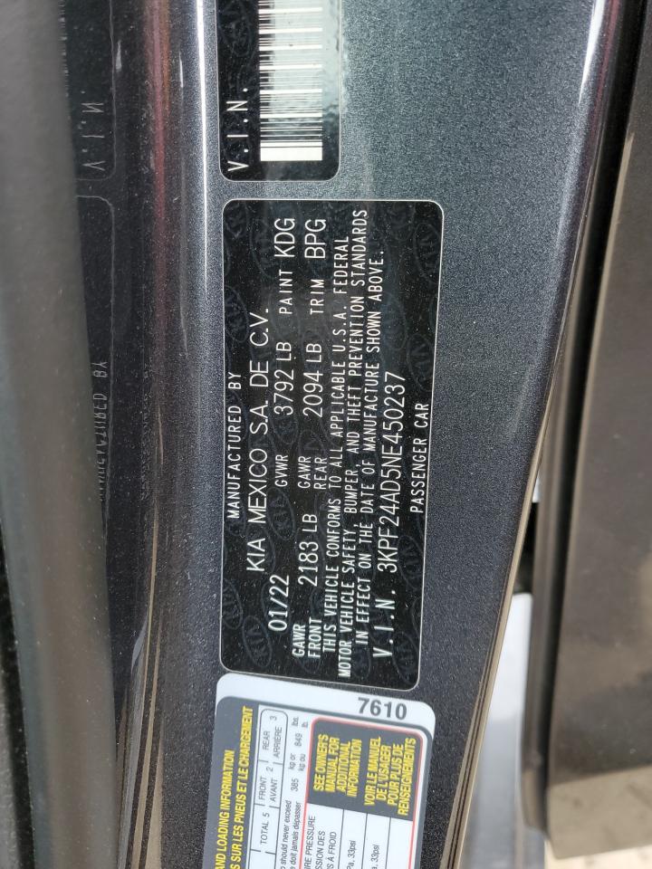 2022 KIA FORTE FE VIN:3KPF24AD5NE450237