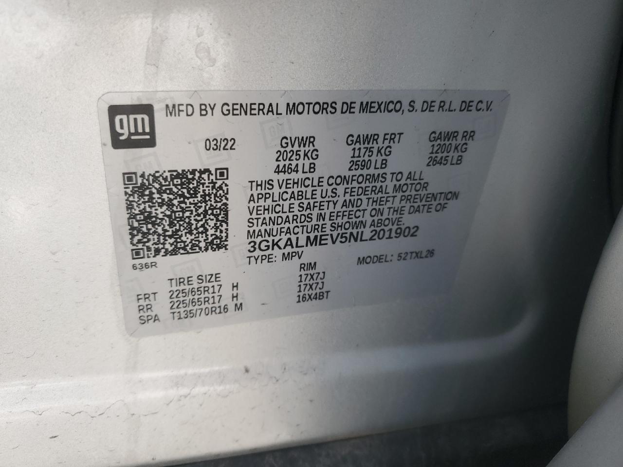 2022 GMC TERRAIN SLE VIN:3GKALMEV5NL201902