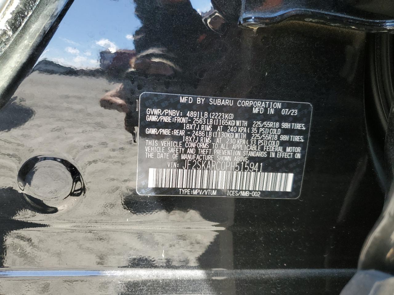 2023 SUBARU FORESTER TOURING VIN:JF2SKARC0PH515941