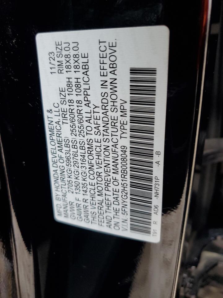 2024 HONDA PILOT EXL VIN:5FNYG2H51RB008049