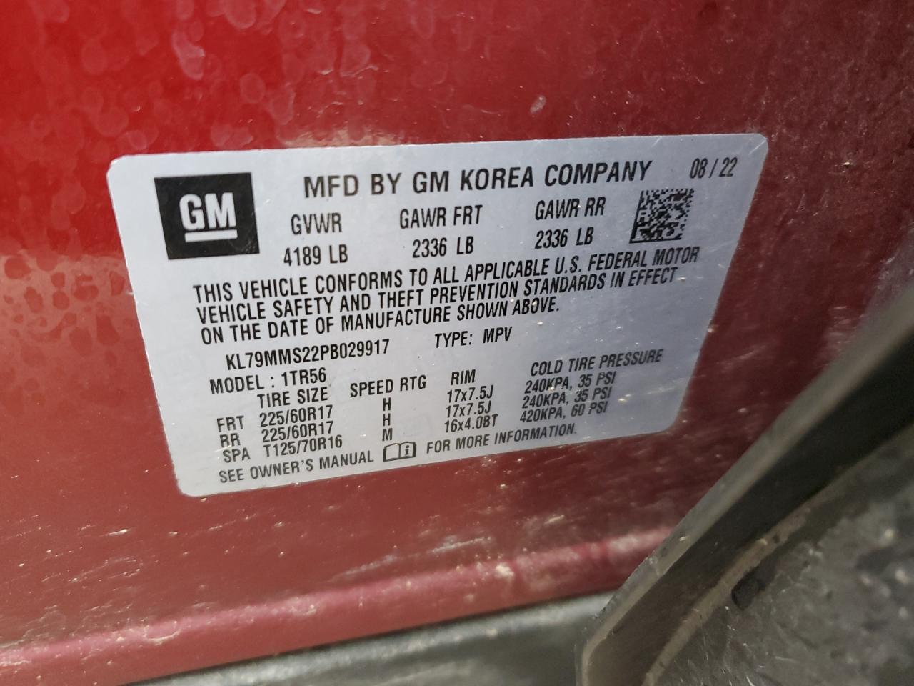 2023 CHEVROLET TRAILBLAZER LS VIN:KL79MMS22PB029917