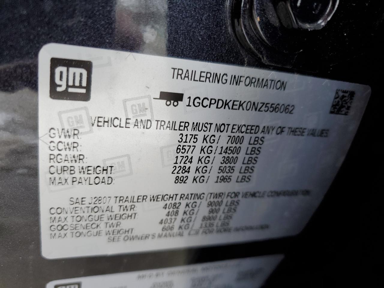 2022 CHEVROLET SILVERADO K1500 LT-L VIN:1GCPDKEK0NZ556062