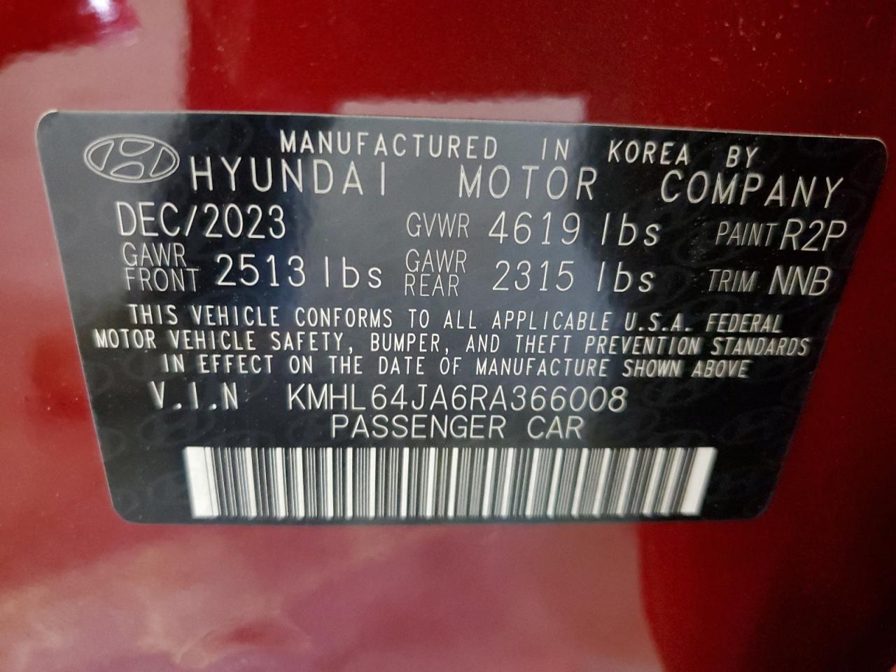 2024 HYUNDAI SONATA SEL VIN:KMHL64JA6RA366008