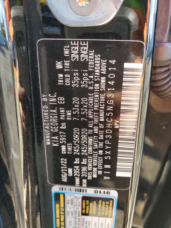 2022 KIA TELLURIDE EX VIN:5XYP3DHC5NG314014