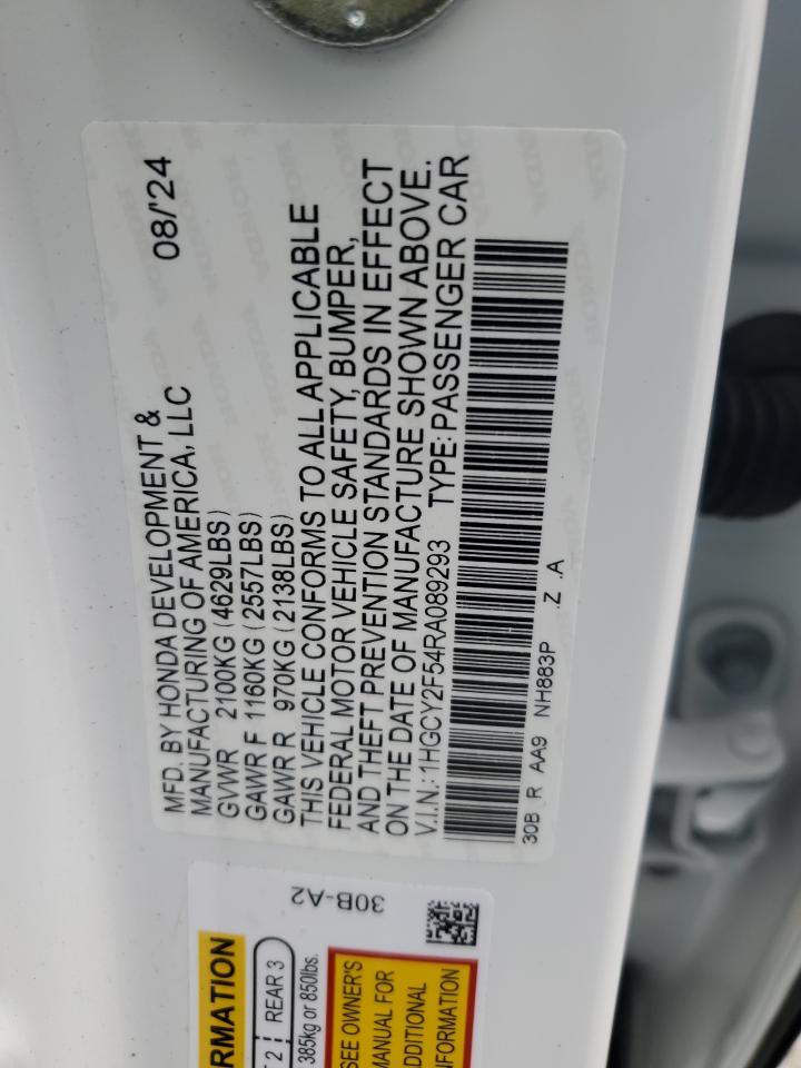 2024 HONDA ACCORD HYBRID SPORT VIN:1HGCY2F54RA089293