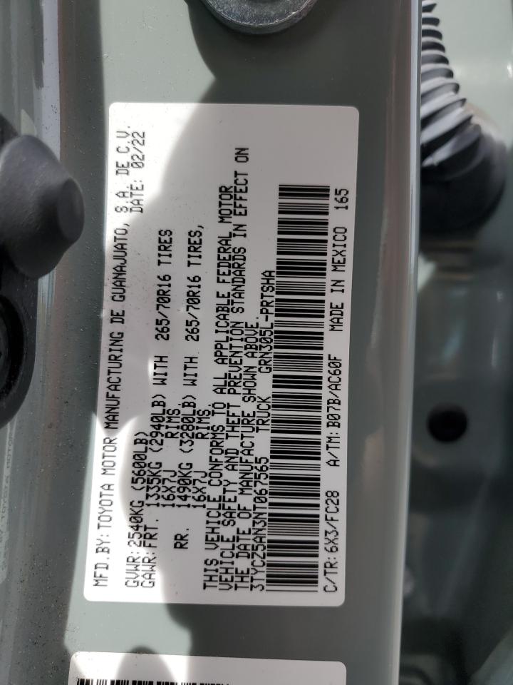 2022 TOYOTA TACOMA DOUBLE CAB VIN:3TYCZ5AN3NT067565