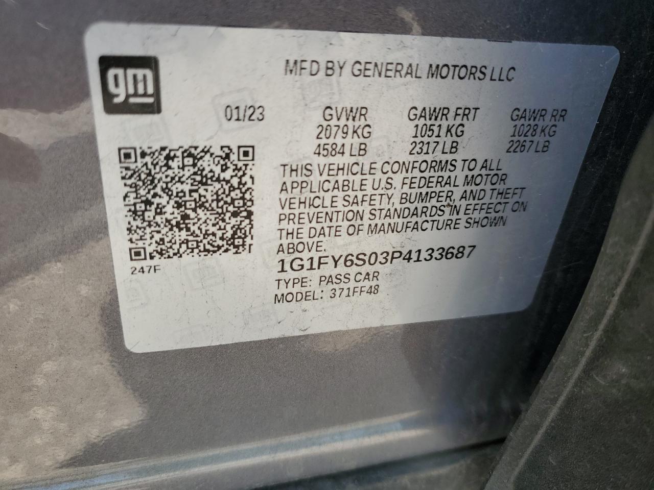 2023 CHEVROLET BOLT EUV LT VIN:1G1FY6S03P4133687