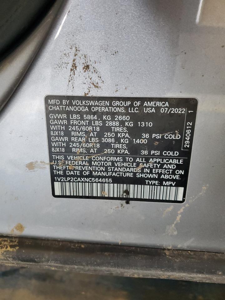 2022 VOLKSWAGEN ATLAS SE VIN:1V2LP2CAXNC564655