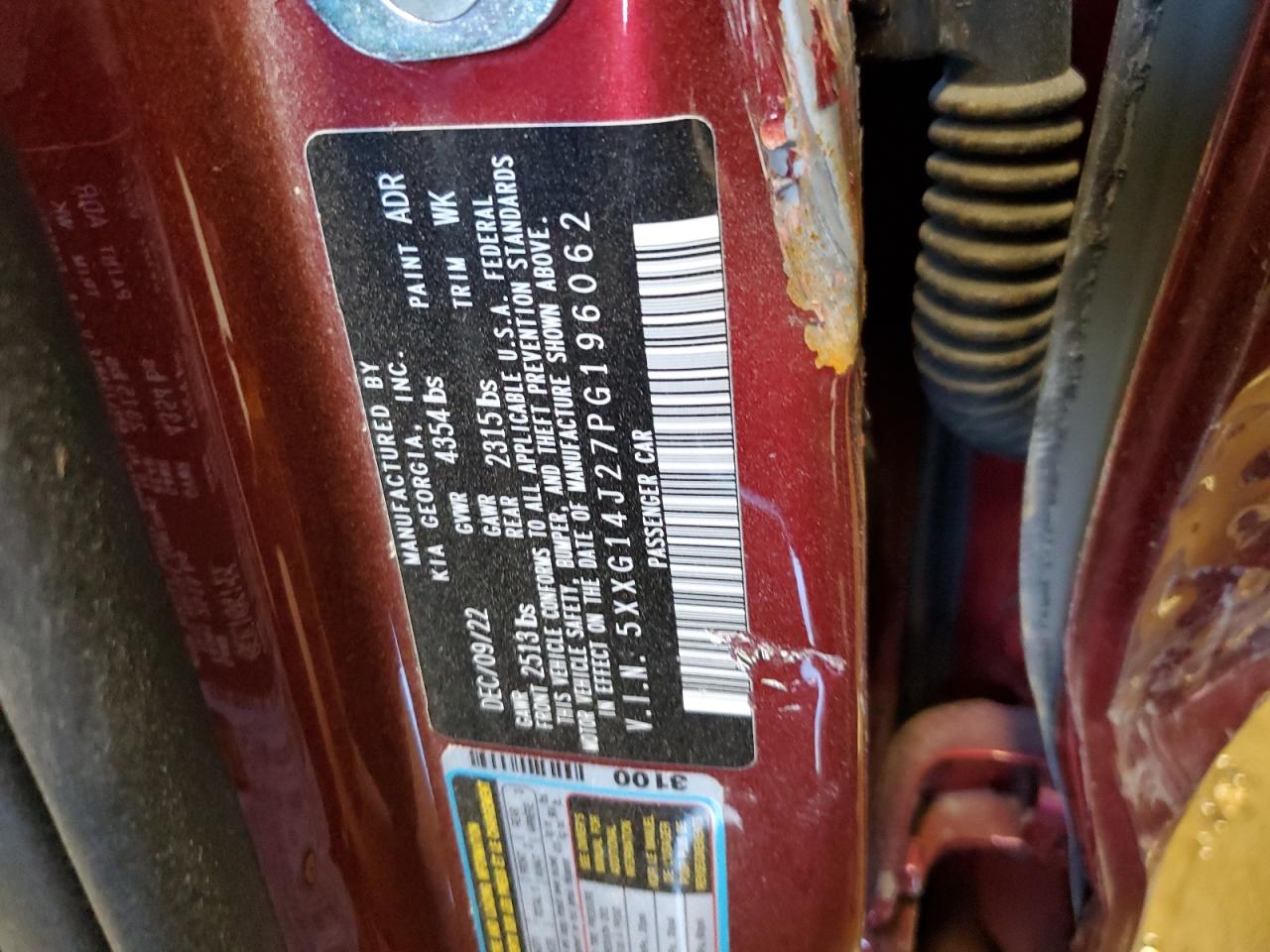 2023 KIA K5 LXS VIN:5XXG14J27PG196062