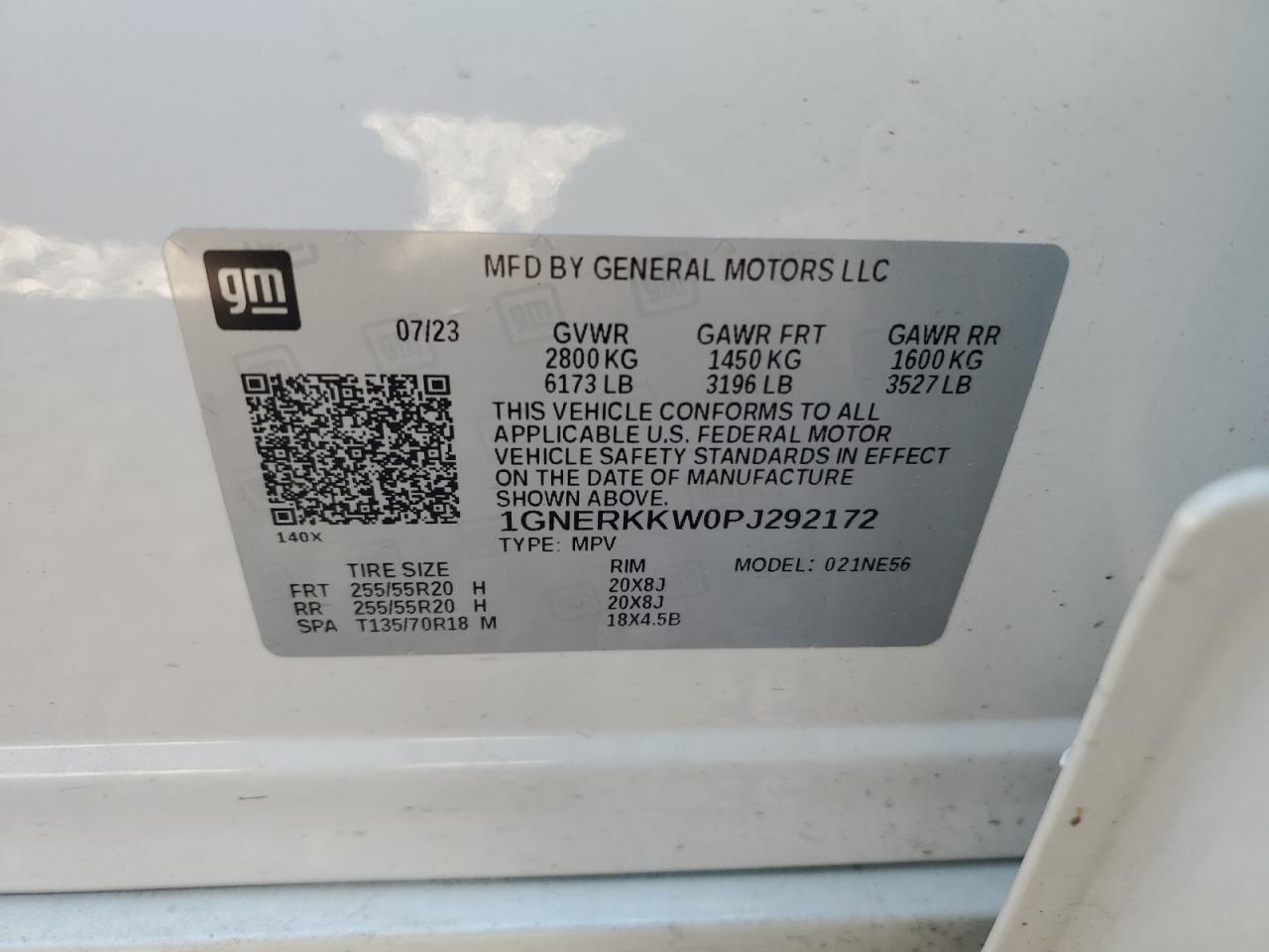 2023 CHEVROLET TRAVERSE PREMIER VIN:1GNERKKW0PJ292172