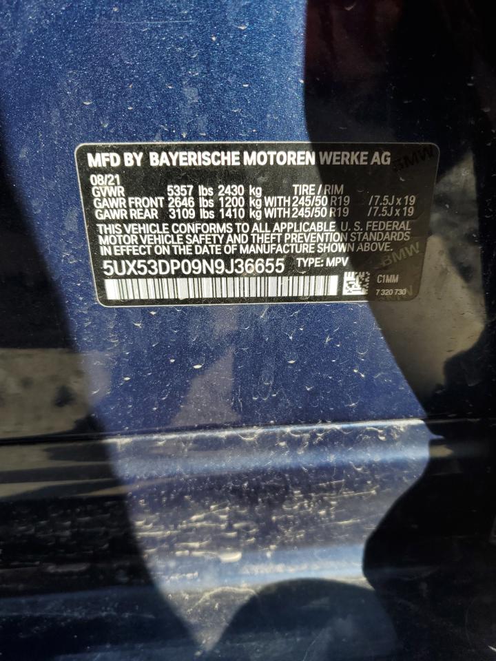 2022 BMW X3 XDRIVE30I VIN:5UX53DP09N9J36655