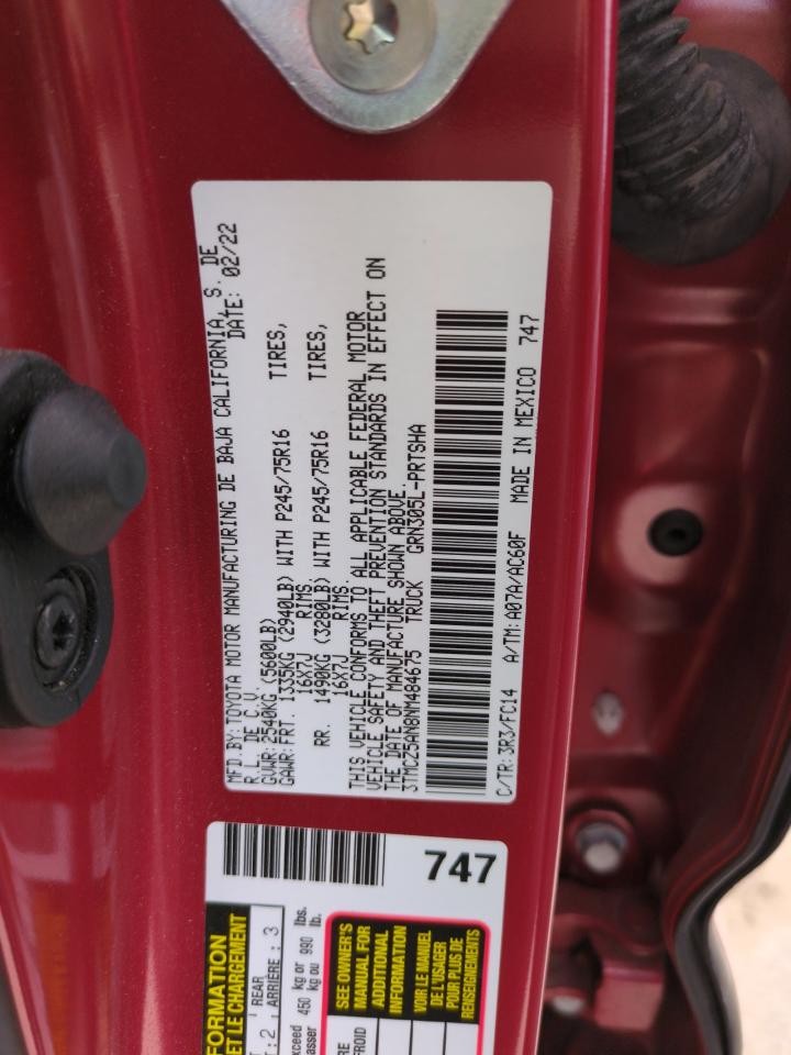 2022 TOYOTA TACOMA DOUBLE CAB VIN:3TMCZ5AN8NM484675