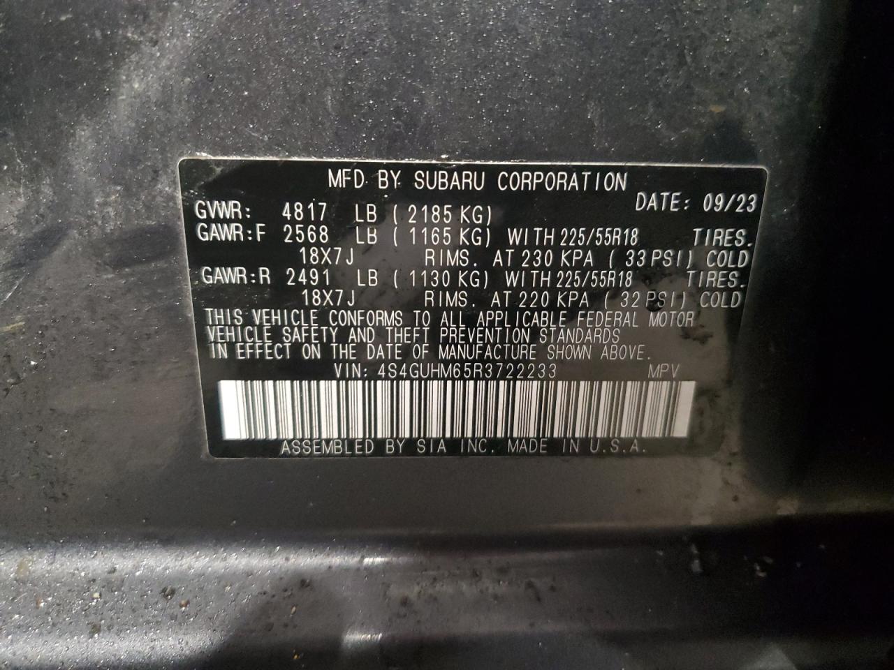 2024 SUBARU CROSSTREK LIMITED VIN:4S4GUHM65R3722233