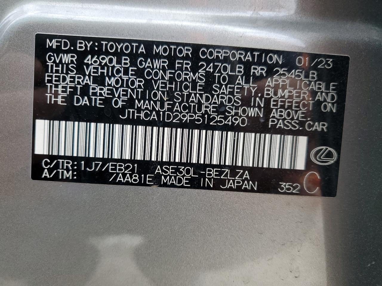 2023 LEXUS IS 300 VIN:JTHCA1D29P5125490