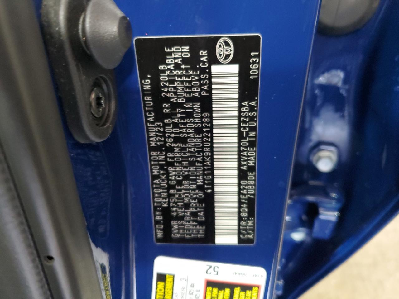 2024 TOYOTA CAMRY SE NIGHT SHADE VIN:4T1G11AK9RU221289