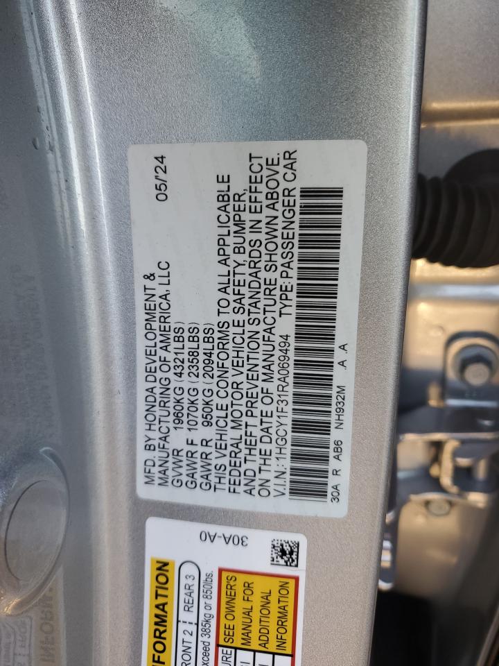 2024 HONDA ACCORD EX VIN:1HGCY1F31RA069494