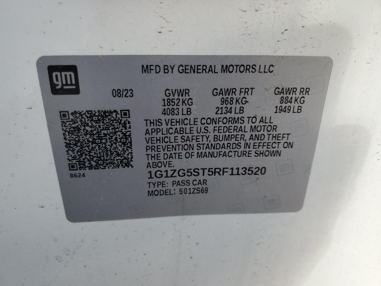 2024 CHEVROLET MALIBU RS VIN:1G1ZG5ST5RF113520