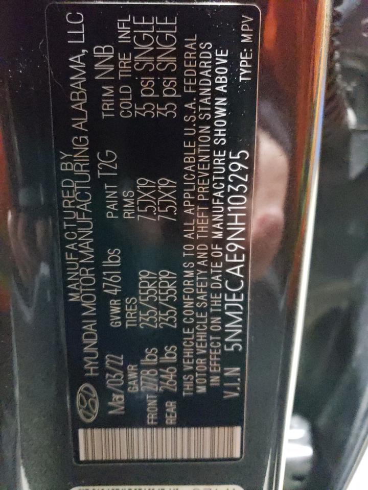 2022 HYUNDAI TUCSON LIMITED VIN:5NMJECAE9NH103295