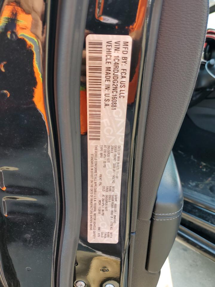 2022 DODGE DURANGO GT VIN:1C4RDJDG2NC160881